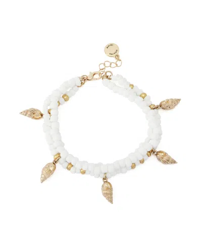 Steve Madden White Vintage Luxe Shell Beaded Layered Bracelet In Red