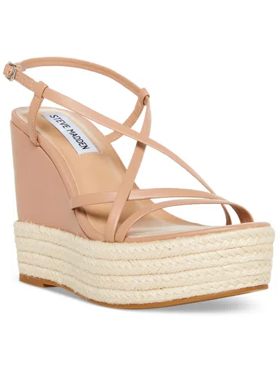 Steve Madden Whitlee Womens Faux Leather Wedge Platform Sandals In Beige