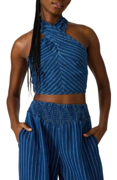 Steve Madden Winnie Stripe Cotton & Linen Crop Top In Blue