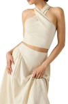 Steve Madden Winnie Twist Neck Crop Linen Blend Top