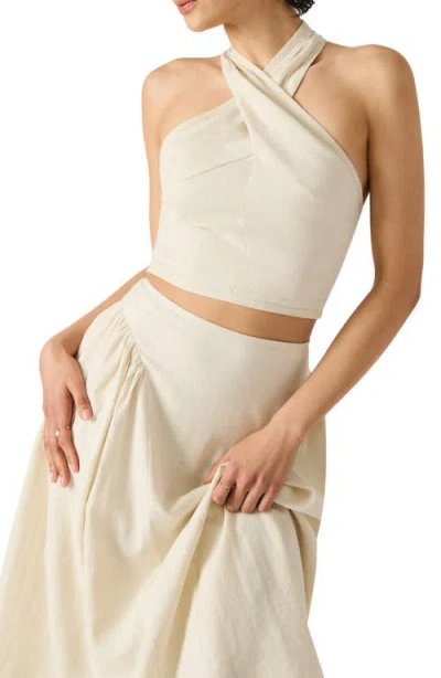 Steve Madden Winnie Twist Neck Crop Linen Blend Top