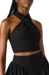 Steve Madden Winnie Twist Neck Crop Linen Blend Top