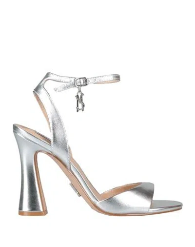 Steve Madden Woman Sandals Silver Size 8 Leather In Metallic