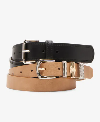 Steve Madden Women's 2-pc. Faux-leather Belt Set In Tan,black
