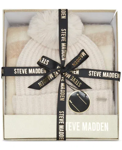 Steve Madden Women's 2-pc. Pom Beanie & Scarf Boxed Gift Set In Ivory