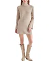 Steve Madden Kallie Long Sleeve Funnel Neck Rib Mini Sweater Dress In Oatmeal
