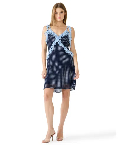 Steve Madden Adalina Polka Dot Ruffle Chiffon Minidress In Blue