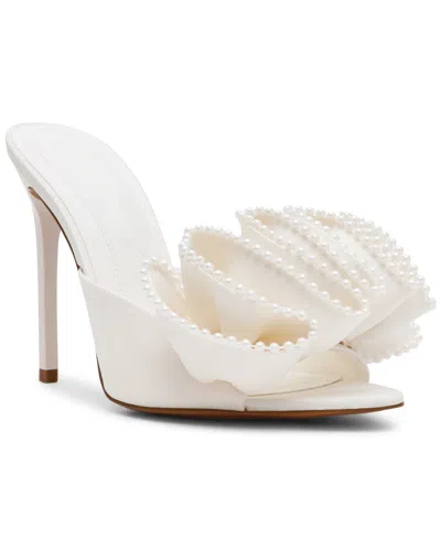 STEVE MADDEN WOMEN'S AFFINITY-PEARL RUFFLE HIGH HEEL DRESS MULES