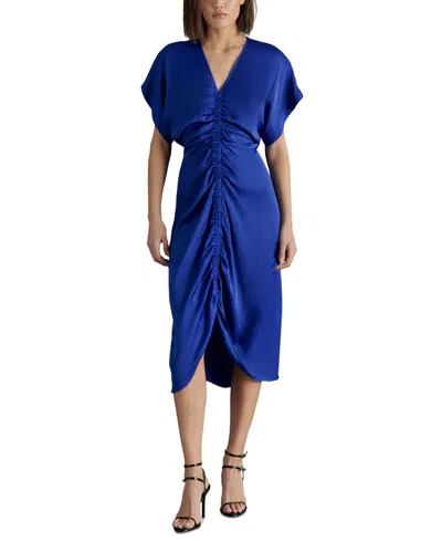 Steve Madden Women's Aimee V-neck Shirred-front Dress In Bluing