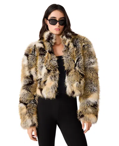 Steve Madden Women's Ainslie Faux Fur Cropped Jacket In Saddle Bro