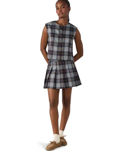 Steve Madden Women's Alessa Plaid Pattern Sleeveless Top In Brown