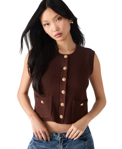 Steve Madden Women's Aliya Sleeveless Knit Sweater Vest In Brown