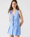 Steve Madden Aliza Tie Front Cotton Blend Top In Blue