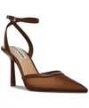 Steve Madden Alessi Womens Ankle Strap Stiletto Pointed Toe Heels In Brown Mesh
