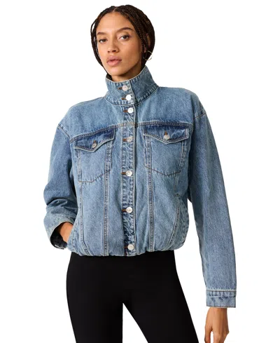 Steve Madden Allyson Cotton Denim Stand Collar Jacket In Blue
