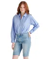 Steve Madden Alma Pinstripe Long Sleeve Bodysuit In Vintage Blue