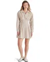 Steve Madden Aria Stripe Long Sleeve Mini Shirtdress In Dusty Taupe