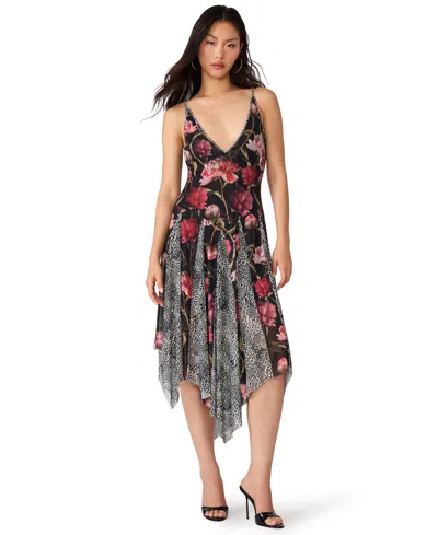 Steve Madden Women's Arianne A-line Asymmetrical V-neck Midi Dress In Multi