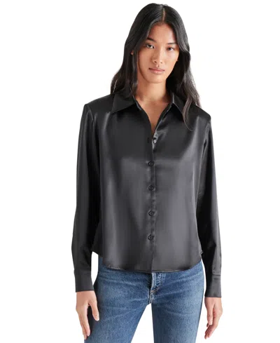 Steve Madden Women's Asa Charmeuse Shoulder Pad Shirt In Black