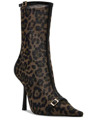 Steve Madden Women's Ashlin Buckled Mesh Dress Booties In Leopard Mesh