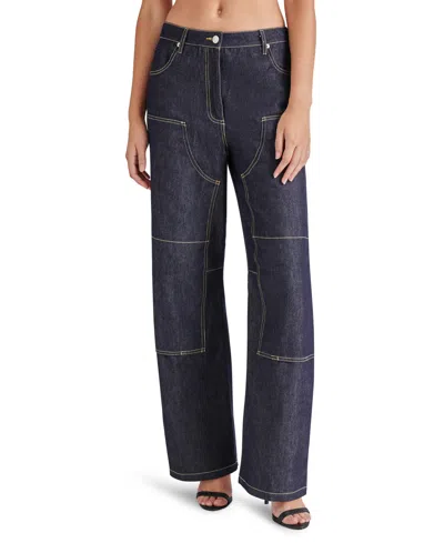 Steve Madden Women's Ashyla Cotton High Rise Barrel Leg Jeans In Dark Indigo