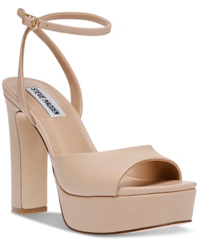 Steve Madden Women's Assured Ankle-strap Platform Dress Sandals In Almond Leather