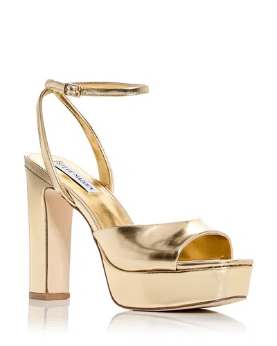 Steve Madden Assured Womens Leather Ankle Strap Heels In Gold Mirror Metallic