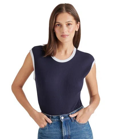 Steve Madden Women's Aubree Ribbed Ringer Bodysuit In Marine