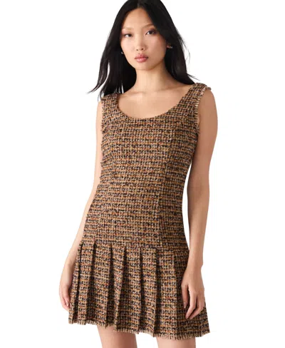 Steve Madden Avie Pleat Detail Tweed Minidress In Animal Print