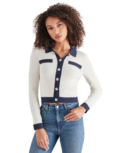 Steve Madden Women's Ayda Contrast-tipped Cardigan In Whisper White