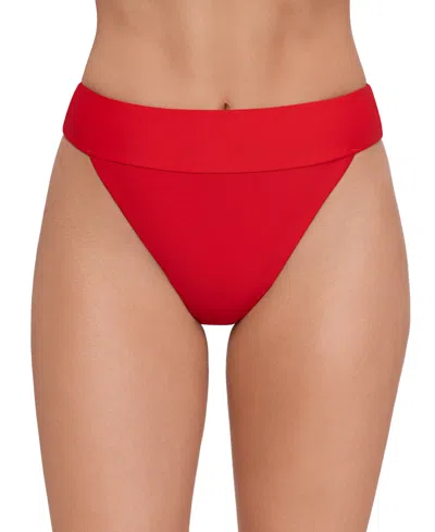Steve Madden Banded High Leg Bikini Bottoms In Red
