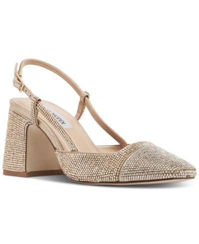 Steve Madden Women's Becka-r Embellished Cap-toe Slingback Pumps In Nude Rhinestone