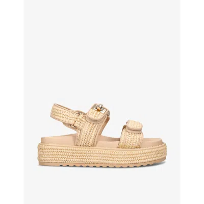 STEVE MADDEN STEVE MADDEN WOMENS BEIGE MILLO DOUBLE-STRAP FLAT RAFFIA SANDALS