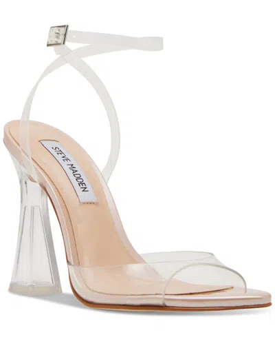 Steve Madden Zelie Womens Faux Leather Ankle Strap Block Heels In Clear Vinyl,pearl Blush