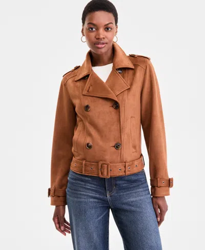 Steve Madden Women's Belted Faux-leather Coat In Brown