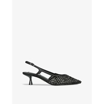 STEVE MADDEN WOMENS STEVE MADDEN LEGACI RHINESTONE-EMBELLISHED HEELED WOVEN SLINGBACKS