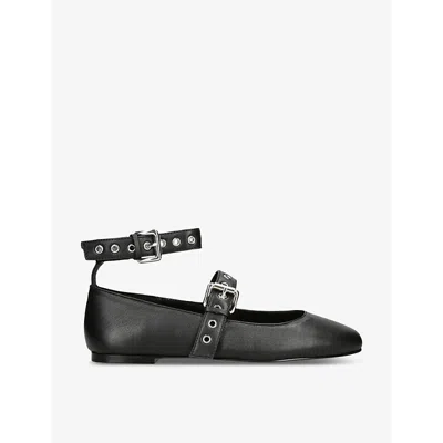 Steve Madden Womens Black Macbeth Eyelet-embellished Leather Ballet Flats