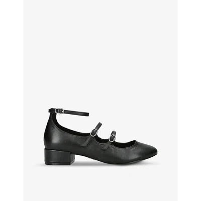Steve Madden Womens Black Marjorie Two-strap Leather Heeded Mary-janes