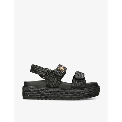 Steve Madden Womens Black Millo Double-strap Flat Raffia Sandals