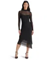 Steve Madden Blare Long Sleeve Mesh Midi Dress In Black
