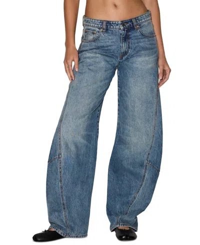 Steve Madden Women's Bleecker Low-rise Barrel Medium-wash Denim Jeans In Blue