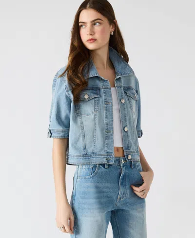 Steve Madden Women's Blu Elbow-sleeve Denim Trucker Jacket