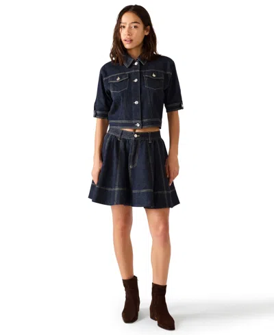 Steve Madden Blu Elbow Sleeve Denim Trucker Jacket In Brown