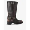 Steve Madden Womens Brown Beau Buckle-embellished Leather Boots In Brown