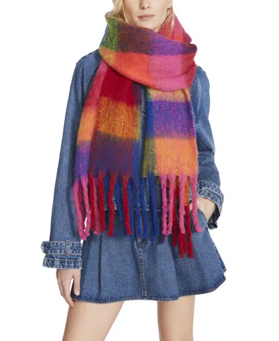 Steve Madden Women's Brushed Plaid Blanket Wrap Scarf In Warm Multi