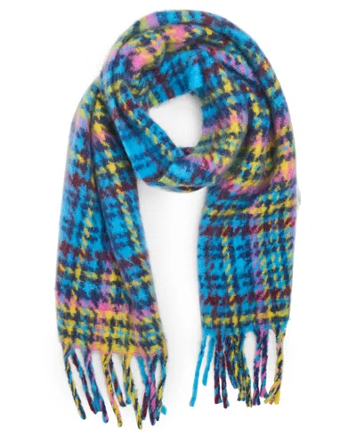 Steve Madden Women's Brushed Twill Tartan Lofty Scarf In Blue