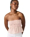 Steve Madden Cambria Strapless Smocked Peplum Top In Pink