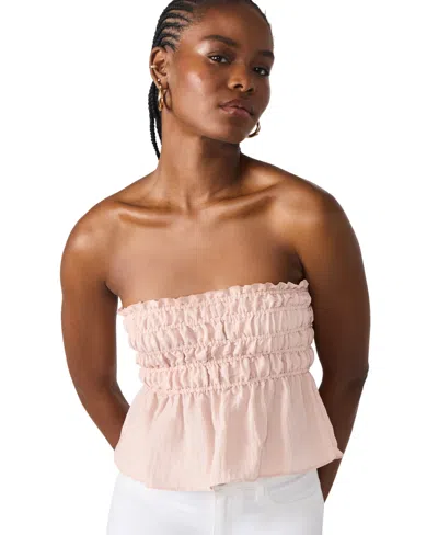 Steve Madden Cambria Strapless Smocked Peplum Top In Pink