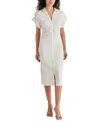 Steve Madden Cambrie Ruched Linen Blend Midi Dress In Ivory