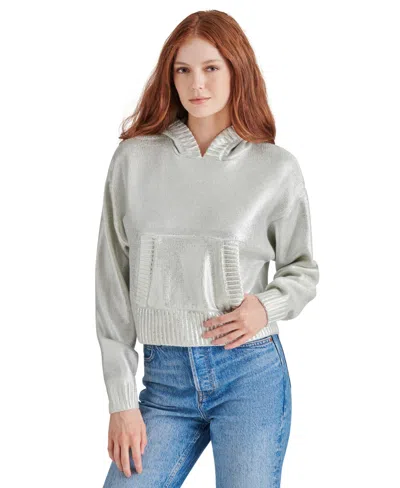 Steve Madden Women's Cameran Metallic Hooded Sweater In Silver